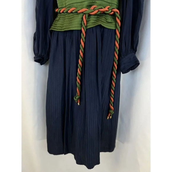 Tory Burch Navy Green Tie-Waist Midi Dress $798 - Picture 6 of 14